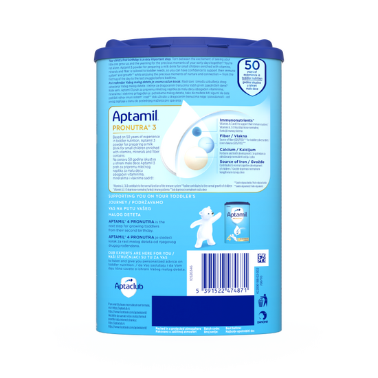 Aptamil® 3 PRONUTRA® prah za pripremnu mlečnog napitka za malu decu od 12-24 meseca 800 g - zadnja strana pakovanja