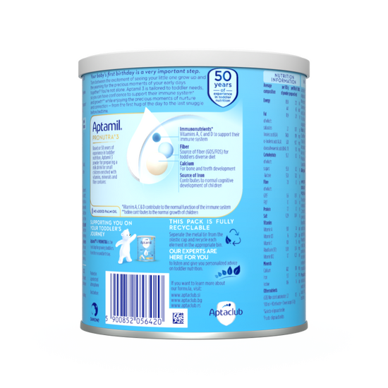 Aptamil® 3 PRONUTRA® prah za pripremu mlečnog napitka za malu decu od 12 do 24 meseca 400 g - zadnja strana pakovanja