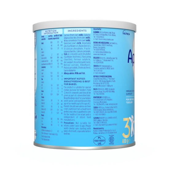 Aptamil® 3 PRONUTRA® prah za pripremu mlečnog napitka za malu decu od 12 do 24 meseca 400 g - desna strana pakovanja
