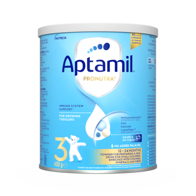 Otkrijte Aptamil® 3 PRONUTRA® 400 g, prah za pripremu mlečnog napitka za malu decu od 12 do 24 meseca obogaćen vitaminima, mineralima i vlaknima.