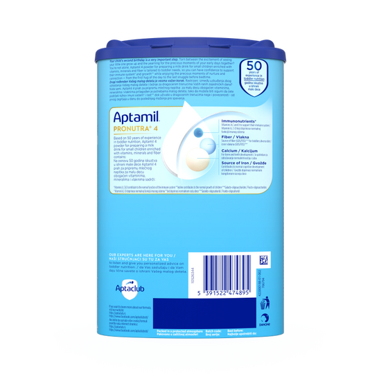Aptamil® 4 PRONUTRA® prah za pripremnu mlečnog napitka za malu decu od 24-36 meseci 800 g - zadnja strana pakovanja