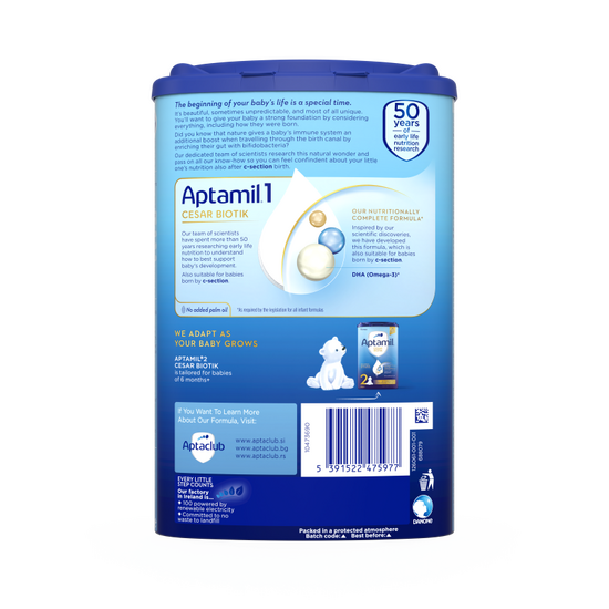 Aptamil® 1 CESAR BIOTIK Početno mleko za odojčad 800g - zadnja strana pakovanja