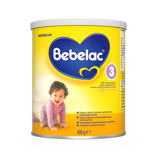 Bebelac® 3 Prah za pripremu mlečnog napitka za malu decu iznad 12 meseci 400 g - prednja strana pakovanja