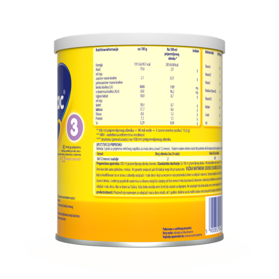 Bebelac® 3 Prah za pripremu mlečnog napitka za malu decu iznad 12 meseci 400 g - leva strana pakovanja