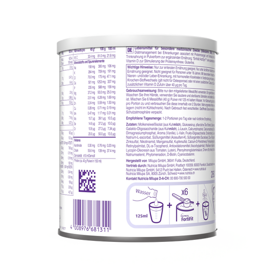 Fortifit 280 g, ukus vanile - zadnja strana pakovanja